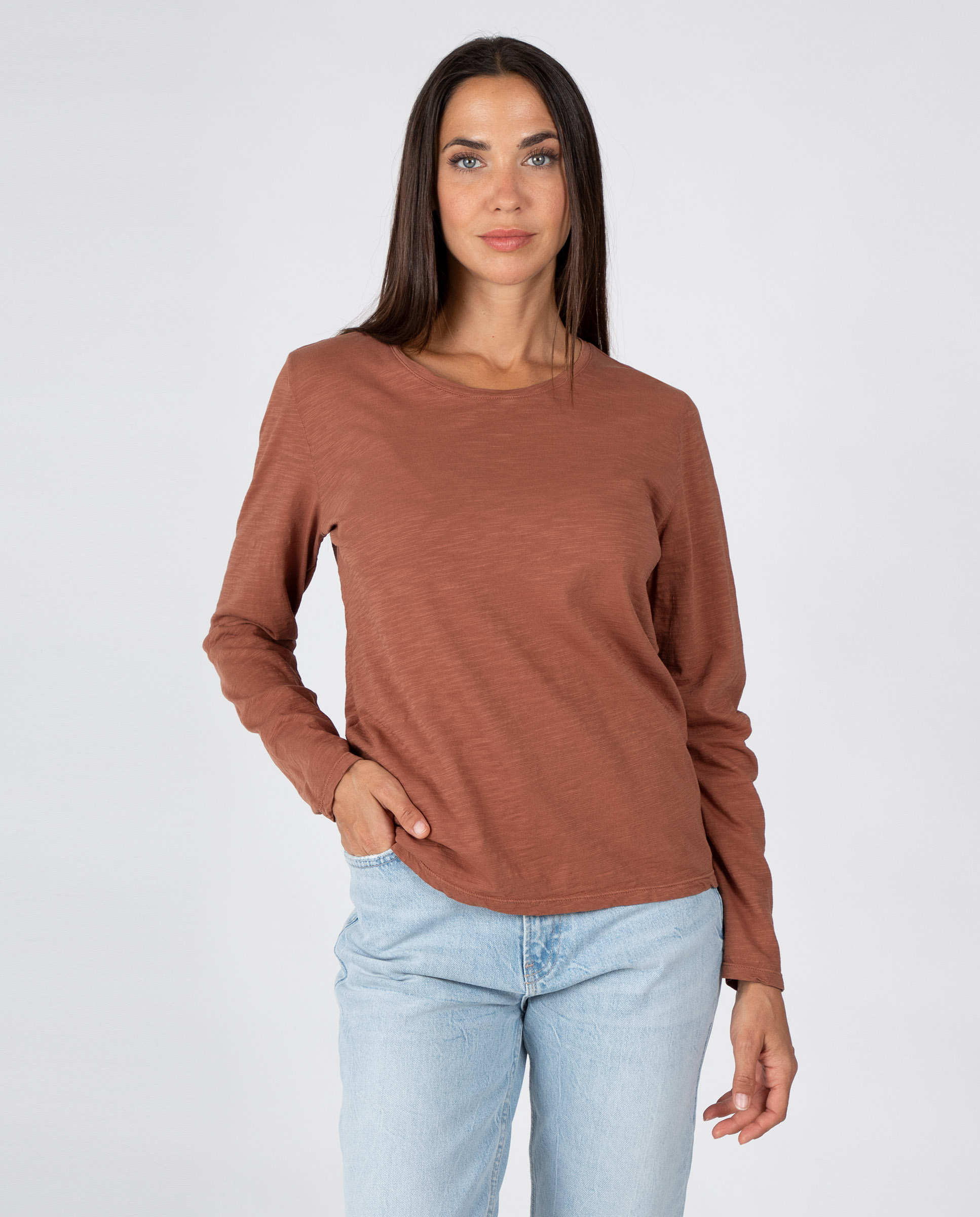 Camiseta básica de mujer con cuello redondo - Massana - Marrón Marrón-1