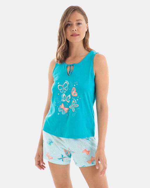 Imagen 0 de Pijama corto de mujer sin mangas con estampado de mariposas