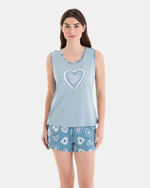 Imagen 0 de Pijama corto de mujer sin mangas con estampado de corazones