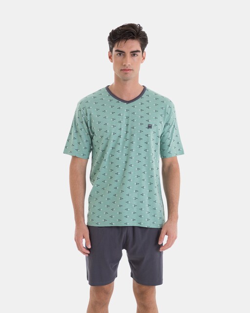 Imagen 0 de Pijama corto de hombre de algodón estampado corbatero