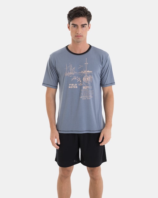 Imagen 0 de Pijama corto de hombre de punto estampado barco