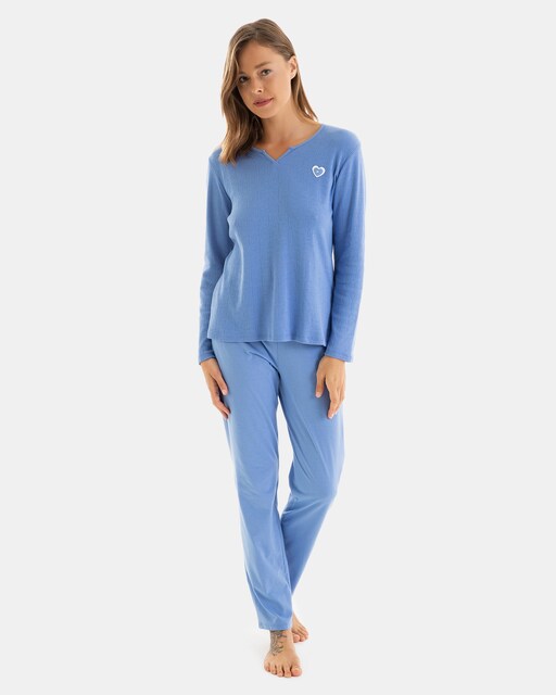 Imagen 0 de Pijama largo de mujer en tejido calado de corazones