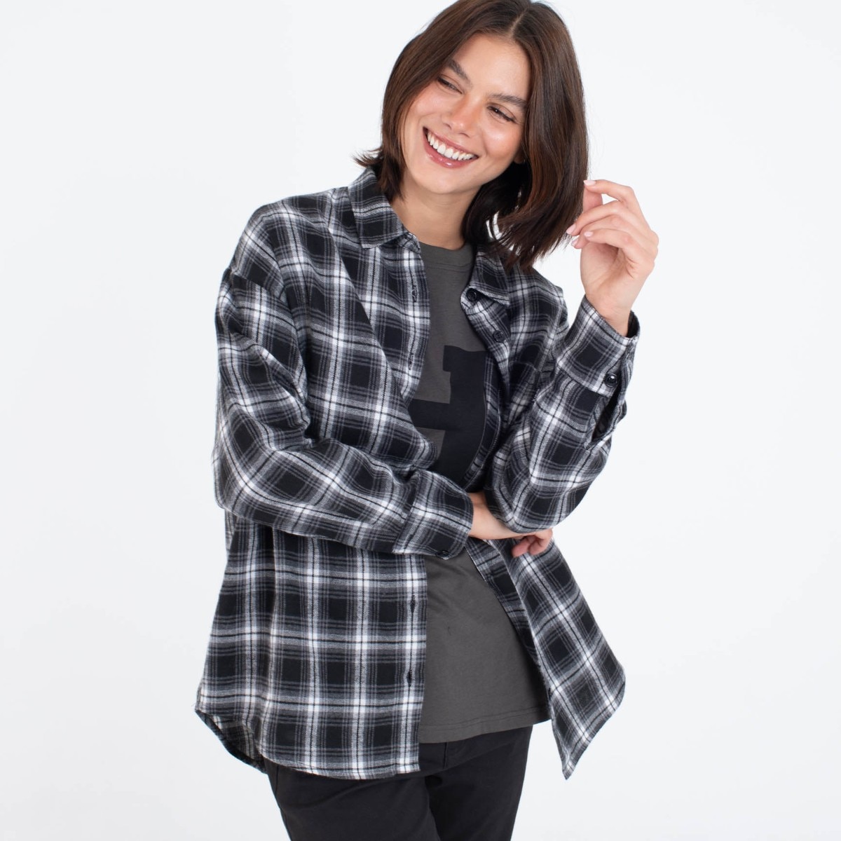 Imagen 4 de Camisa de mujer BUDAPEST FLANNEL LS SHIRT HURLEY - Negro Negro