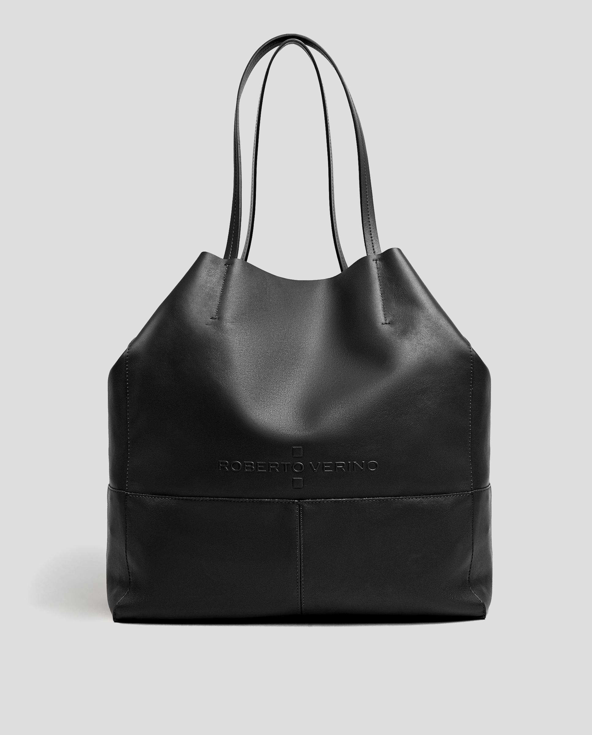 Imagen 0 de Shopper mediano de piel con logo grabado Negro