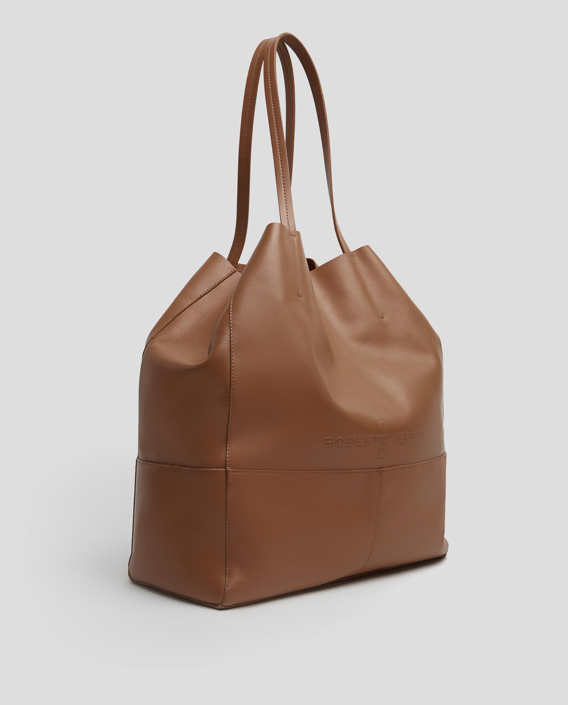 Shopper mediano de piel con logo grabado - Roberto Verino - Marrón Marrón-3