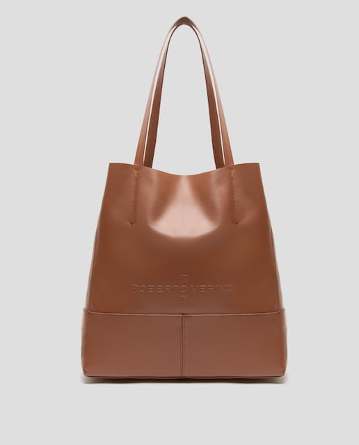 Imagen 0 de Bolso de hombro de piel tipo shopper con logo en relieve