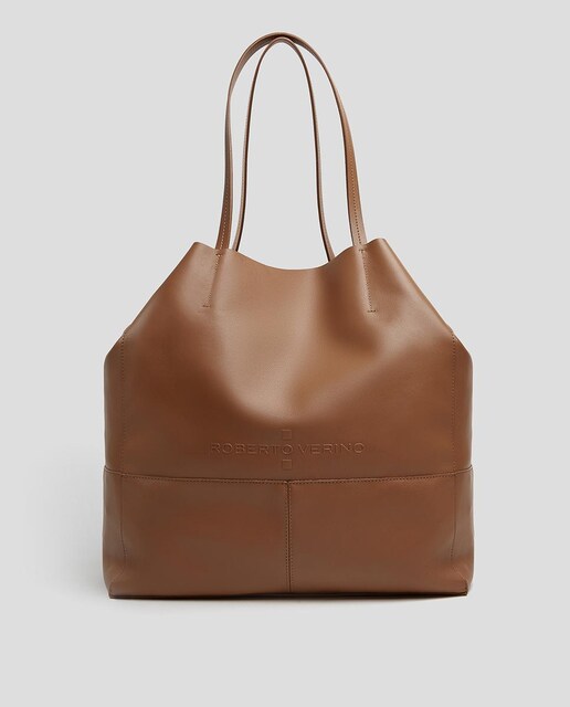 Imagen 0 de Bolso de hombro de piel tipo shopper en color marrón
