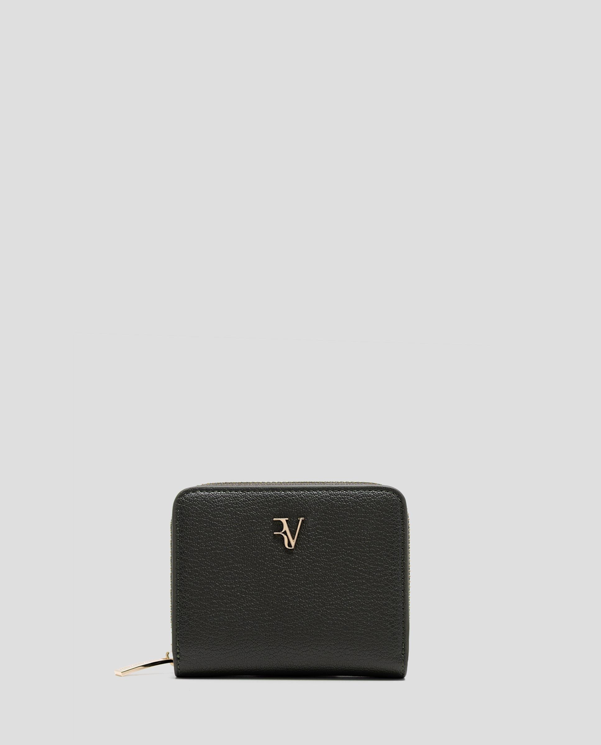 Cartera de mujer de piel granulada con logo metálico rv - Roberto Verino - Verde oscuro Verde oscuro-1