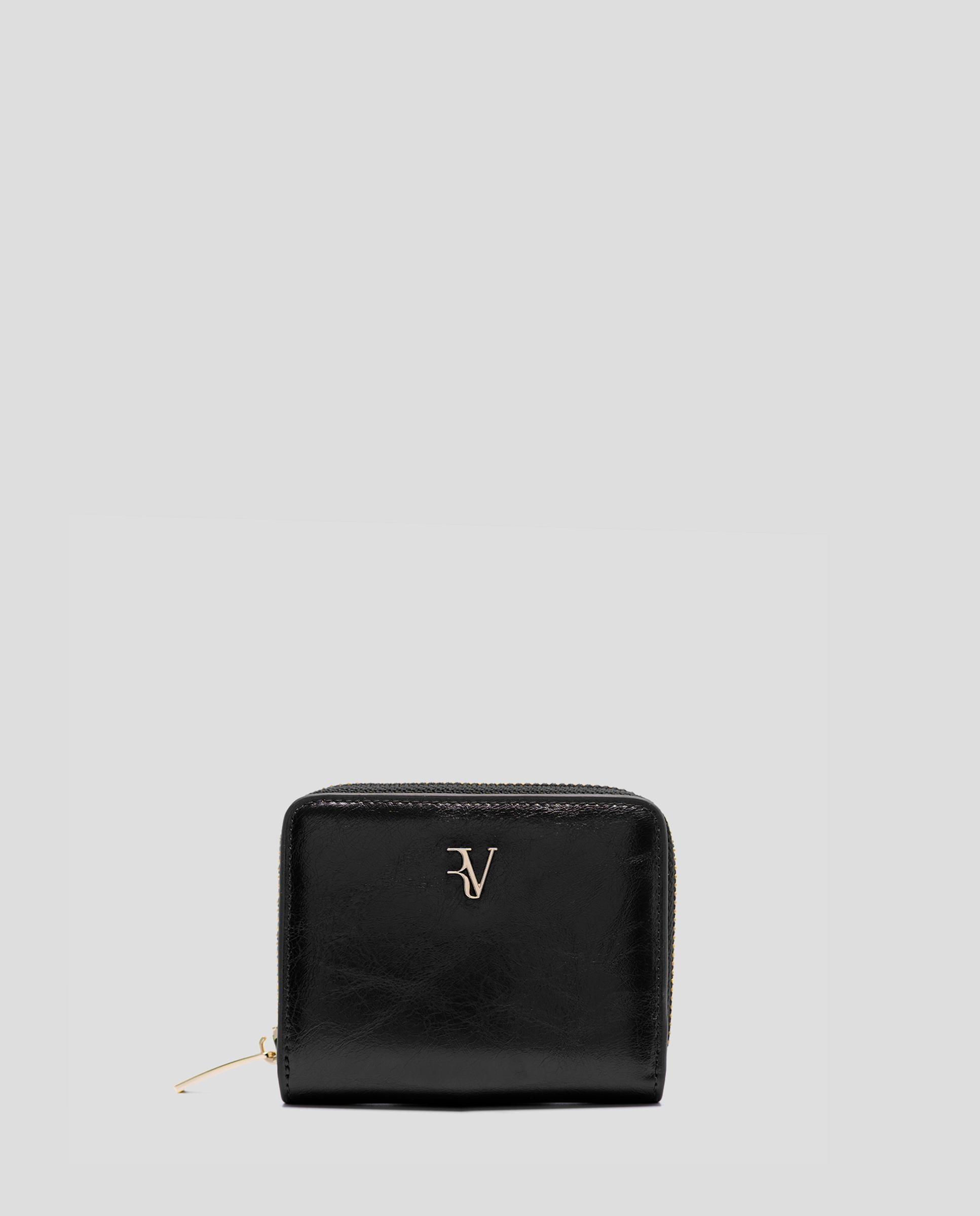 Cartera de mujer de piel craquelada con cierre de cremallera - Roberto Verino - Negro Negro-1