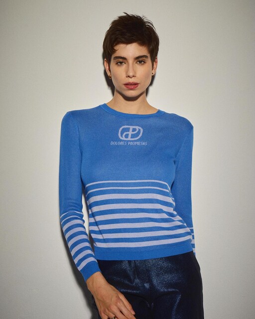 Imagen 0 de Jersey de mujer con rayas y cuello redondo