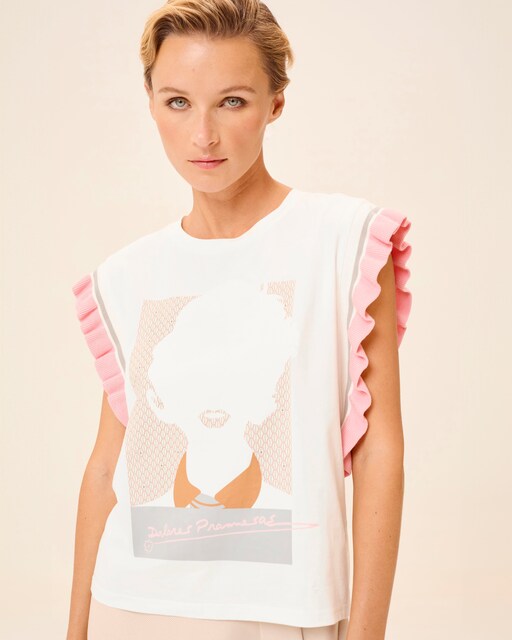 Imagen 0 de Camiseta de mujer Ciel sin mangas con volantes y dibujo frontal