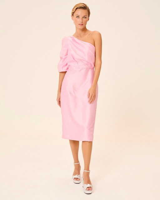Imagen 0 de Vestido midi Paris con escote asimétrico y manga abullonada