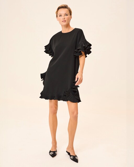 Imagen 0 de Vestido corto Esme con escote redondo y volantes plisados