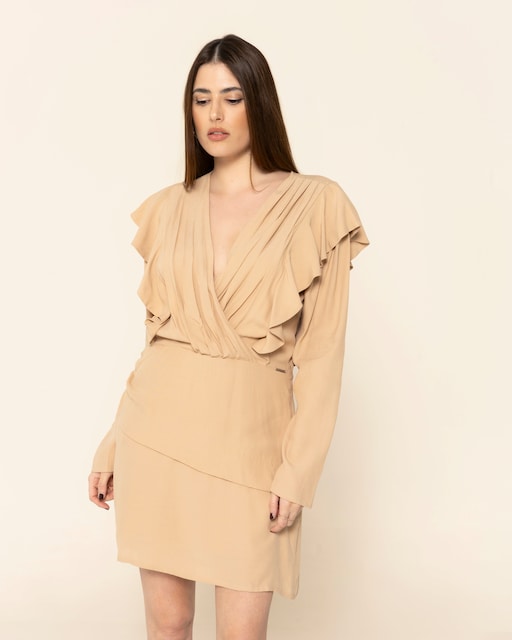 Imagen 0 de Vestido corto con escote en pico cruzado y ligero drapeado