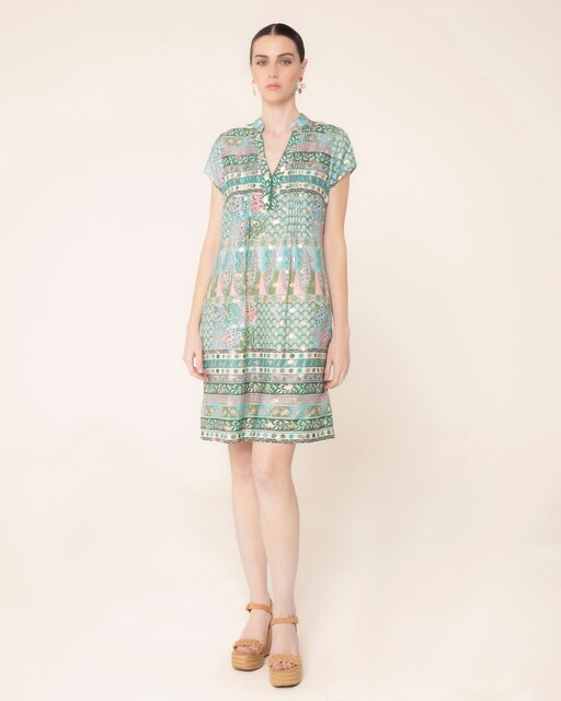 Imagen 0 de Vestido corto con estampado geométrico y foil dorado