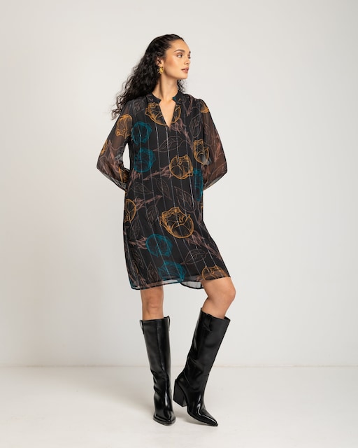 Imagen 0 de Vestido corto con estampado de flores de manga larga