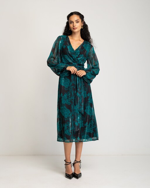 Imagen 0 de Vestido midi estampado verde