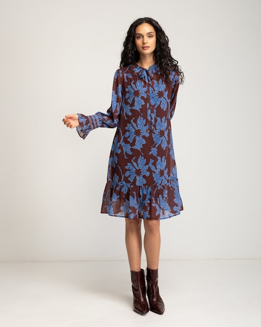 Imagen 0 de Vestido corto marrón con estampado de flores