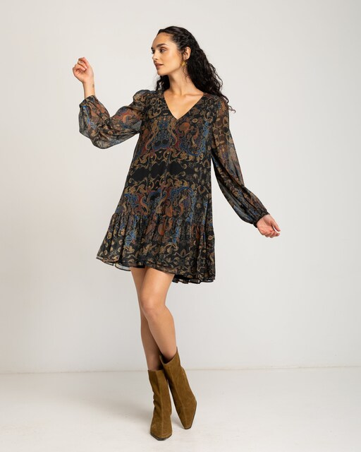 Imagen 0 de Vestido corto con mangas abullonadas y volantes