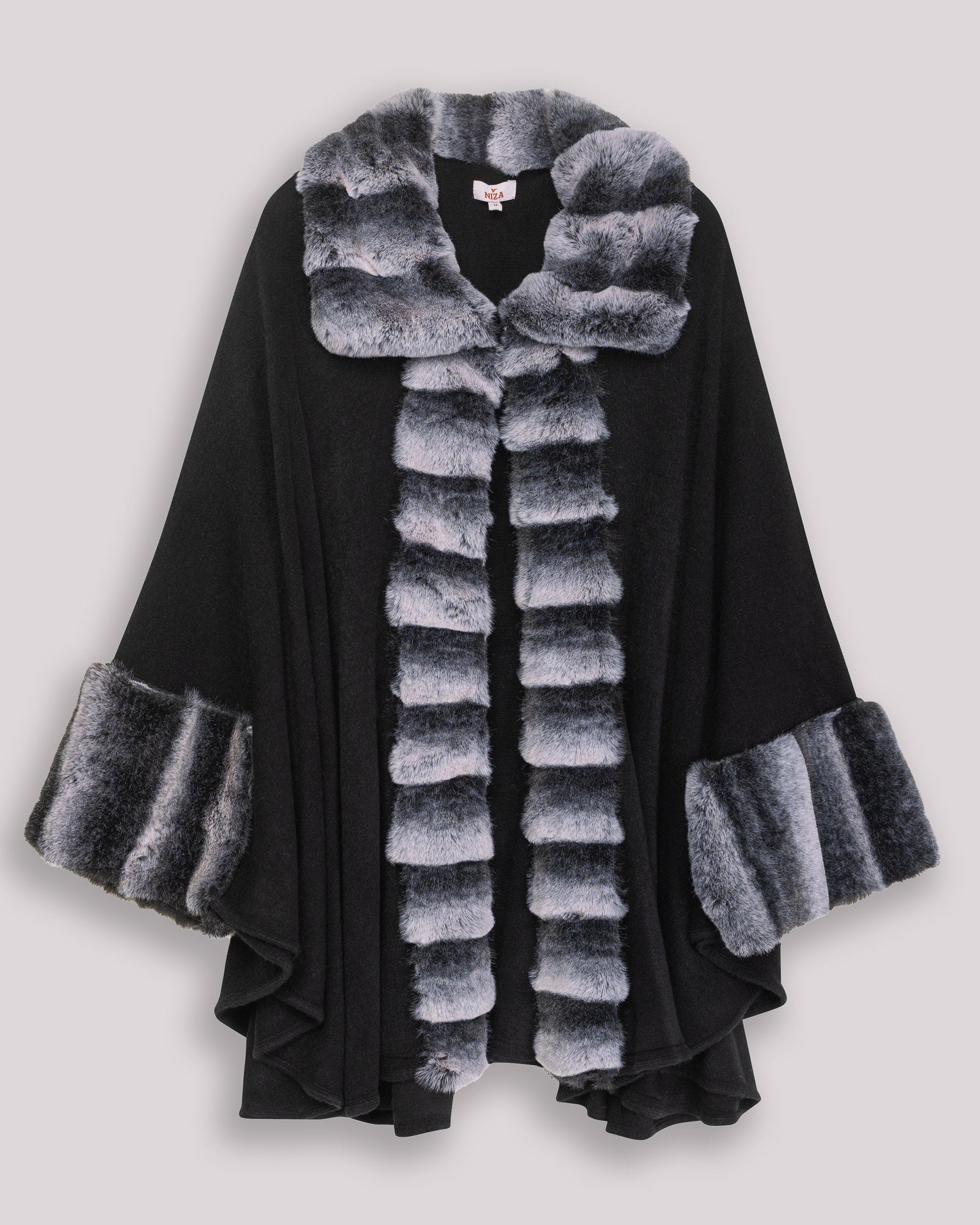 Poncho de mujer de pelo con cierre central - Niza - Negro Negro-7