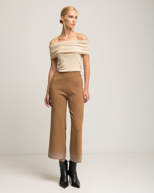 Imagen 0 de Pantalones de campana de mujer con brillos y cintura elástica