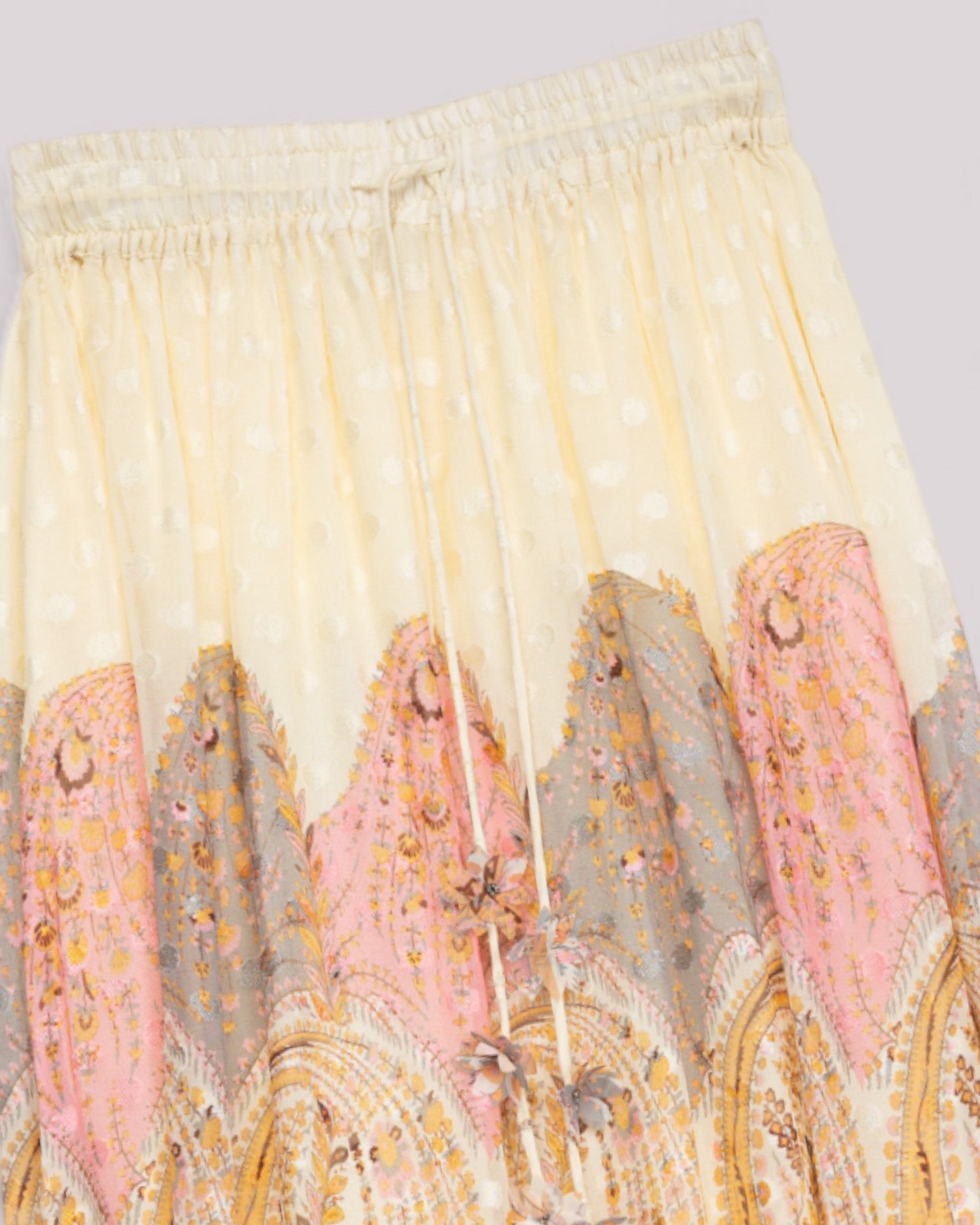 Falda larga fluida con motivo paisley y bajo con volante - Niza - Amarillo Amarillo-8