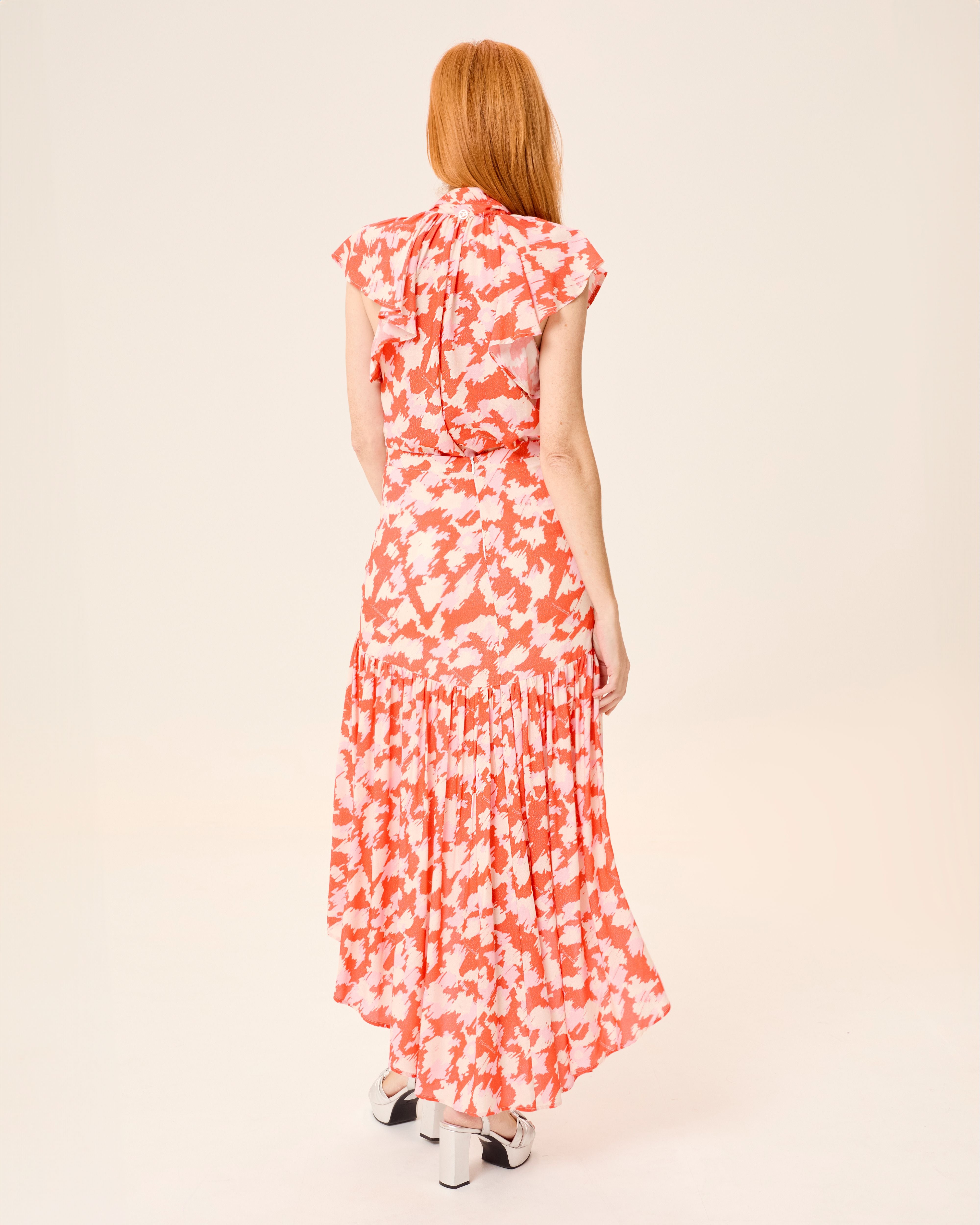 Vestido midi zia estampado con lazada - Niza - Naranja Naranja-5