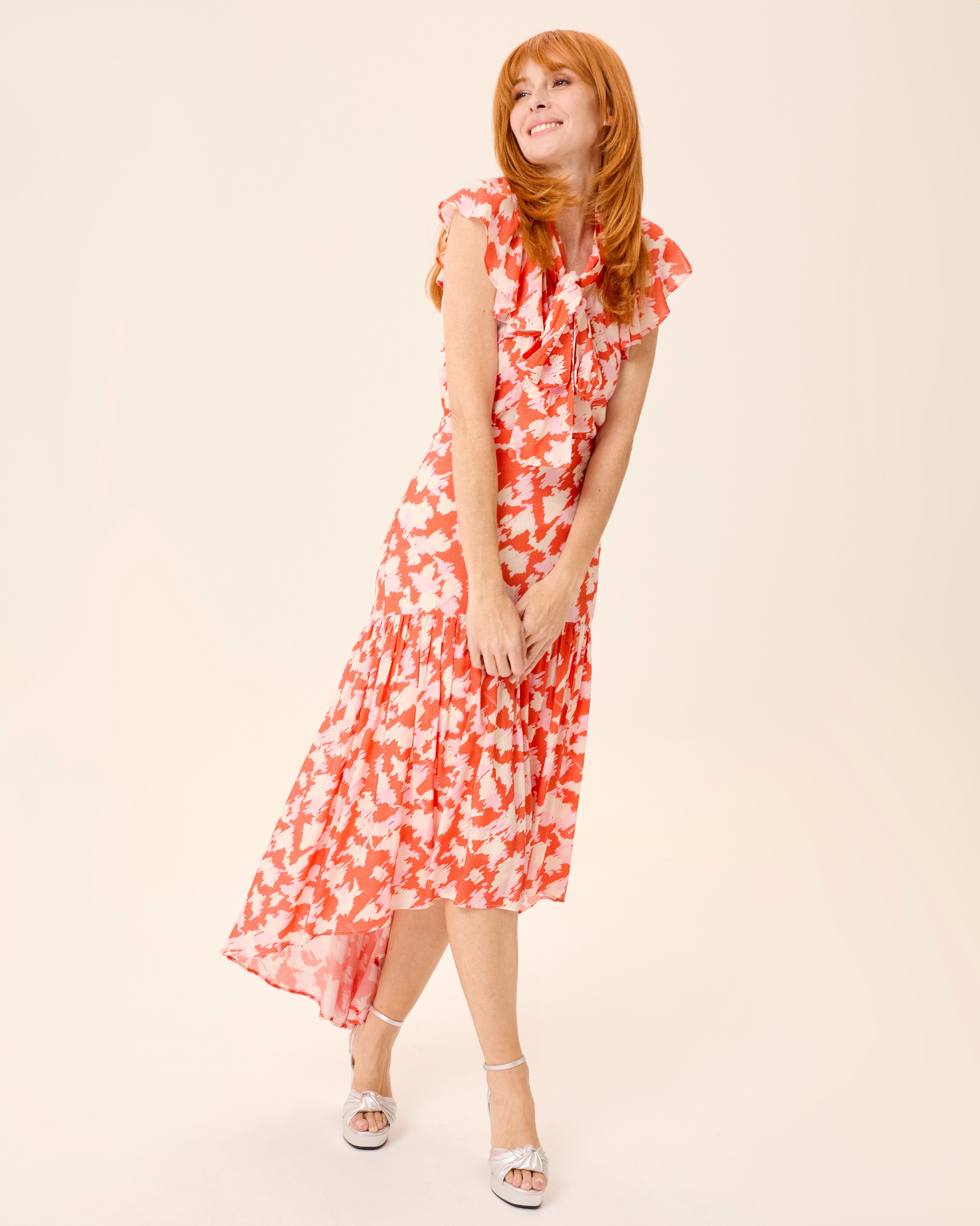 Vestido midi zia estampado con lazada - Niza - Naranja Naranja-7