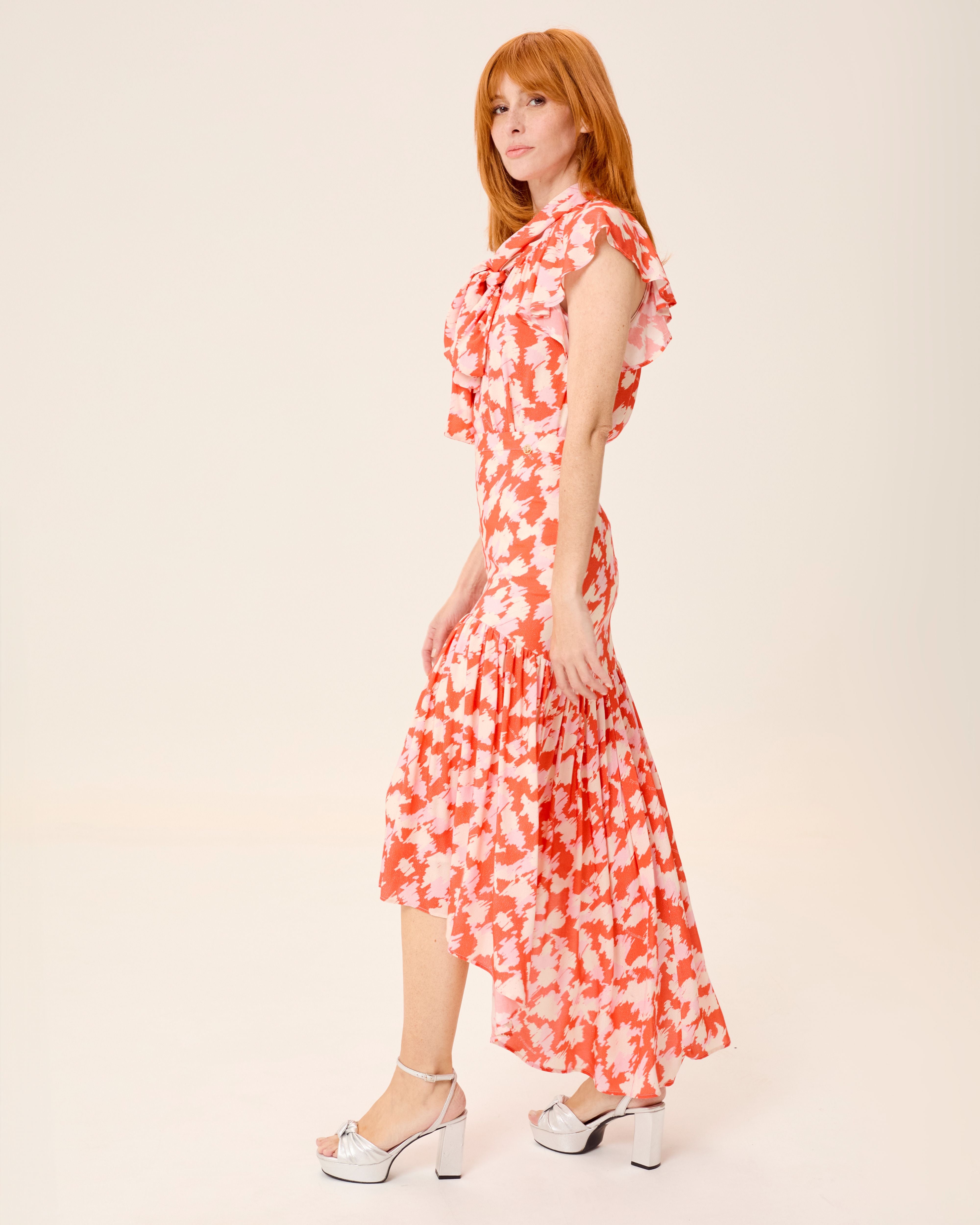 Vestido midi zia estampado con lazada - Niza - Naranja Naranja-8
