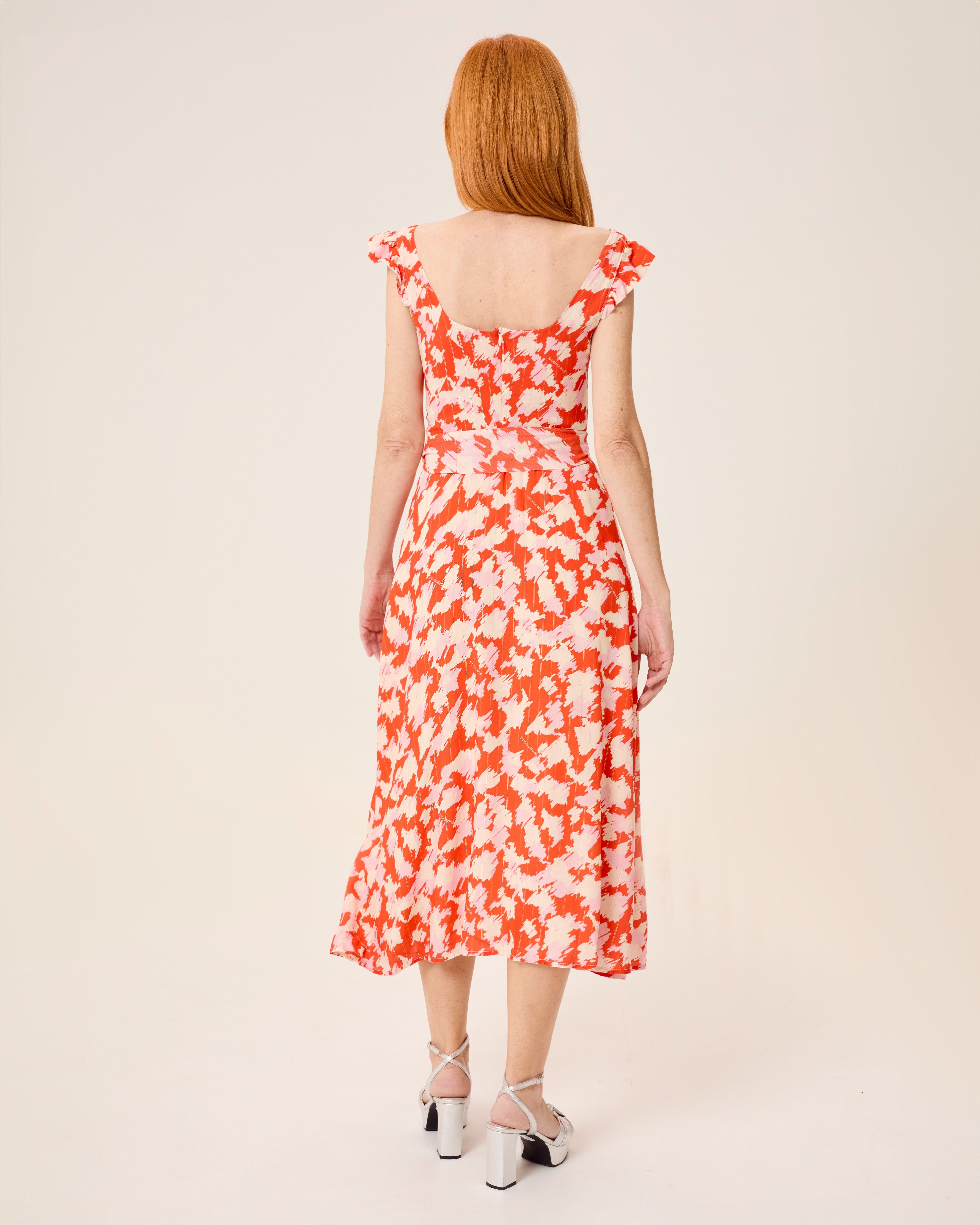 Vestido midi zia estampado con lazada - Niza - Naranja Naranja-9