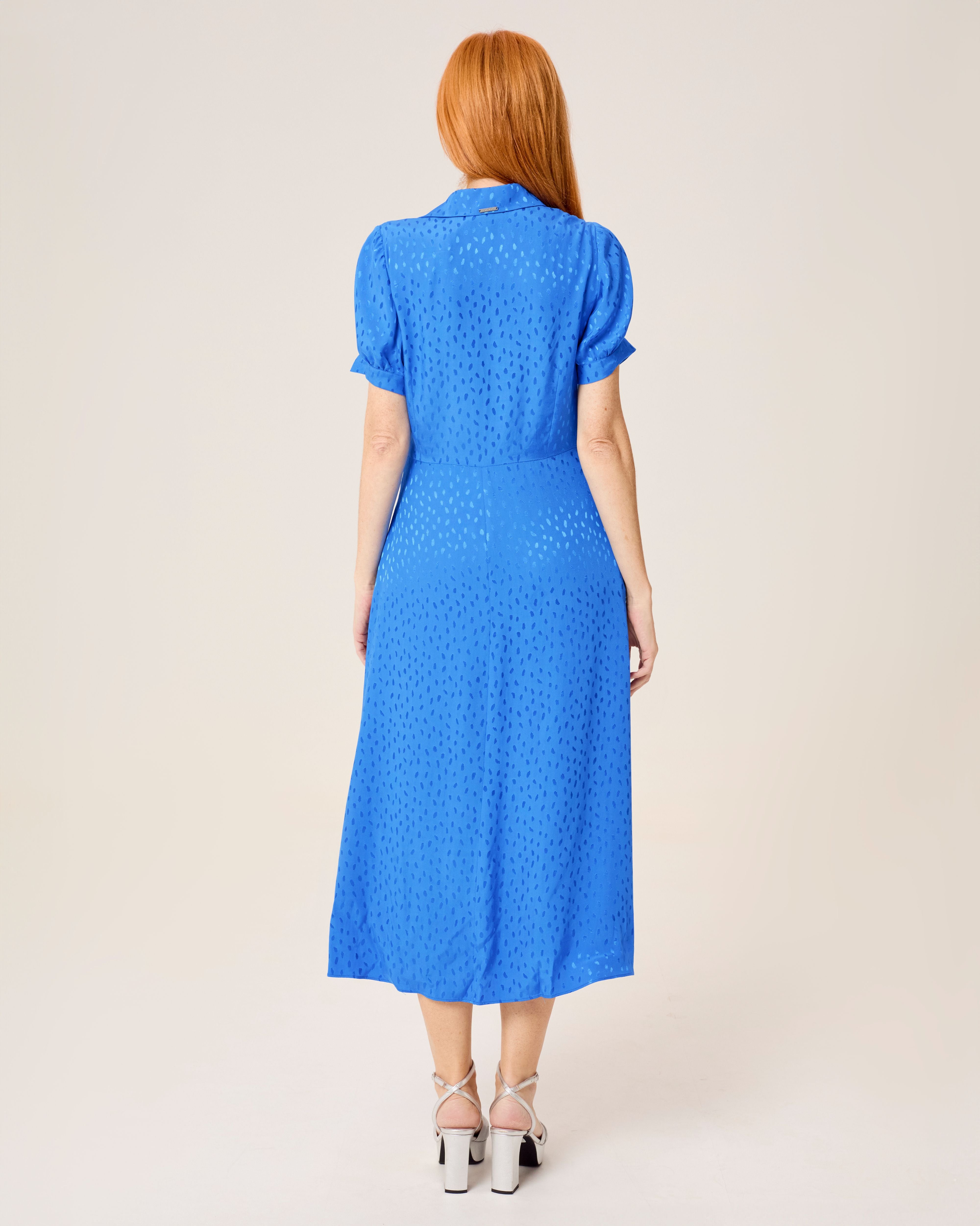 Vestido midi dijon cruzado con cuello camisero y lazo - Niza - Azul Azul-4
