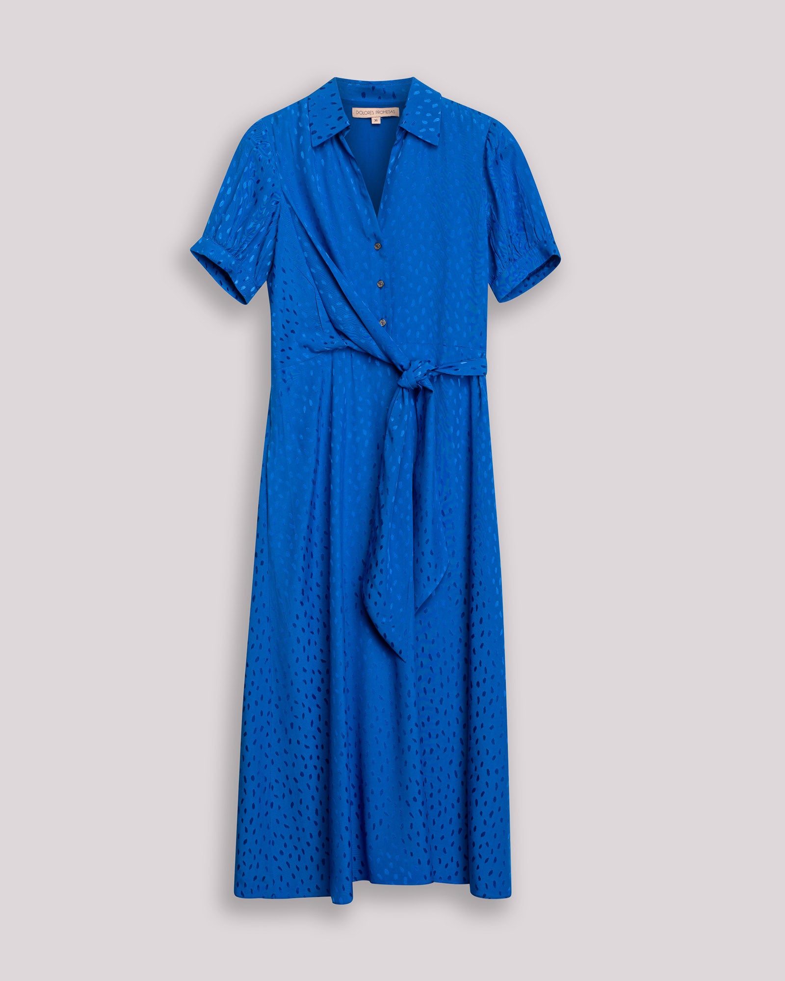 Vestido midi dijon cruzado con cuello camisero y lazo - Niza - Azul Azul-9