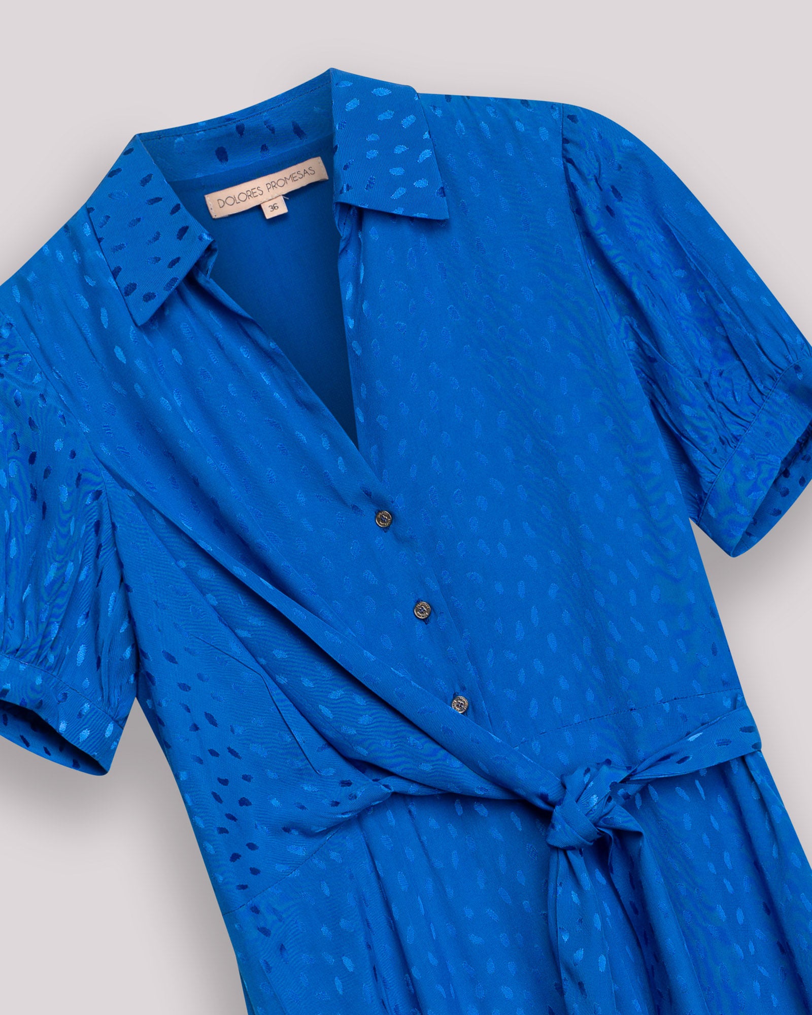 Vestido midi dijon cruzado con cuello camisero y lazo - Niza - Azul Azul-8
