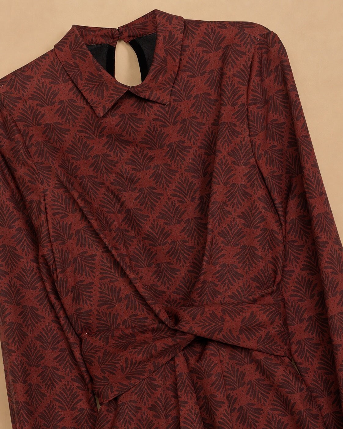 Vestido corto de mujer con estampado geométrico y manga abullonada - Niza - Rojo Rojo-5