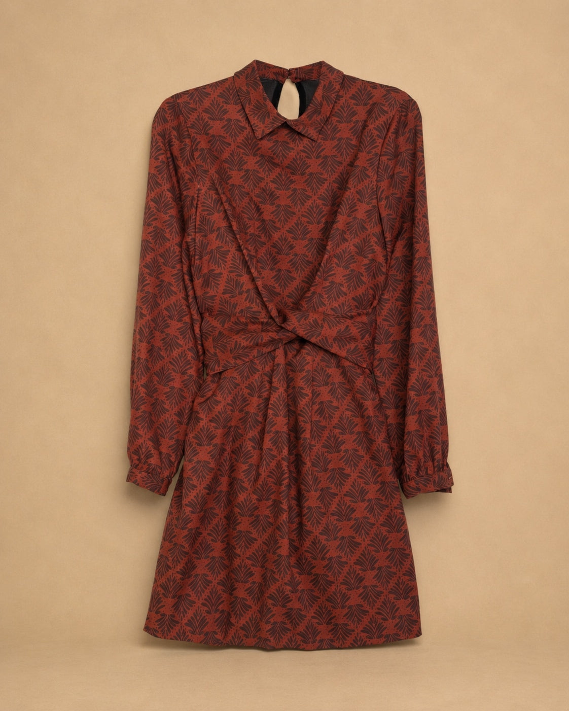 Vestido corto de mujer con estampado geométrico y manga abullonada - Niza - Rojo Rojo-4