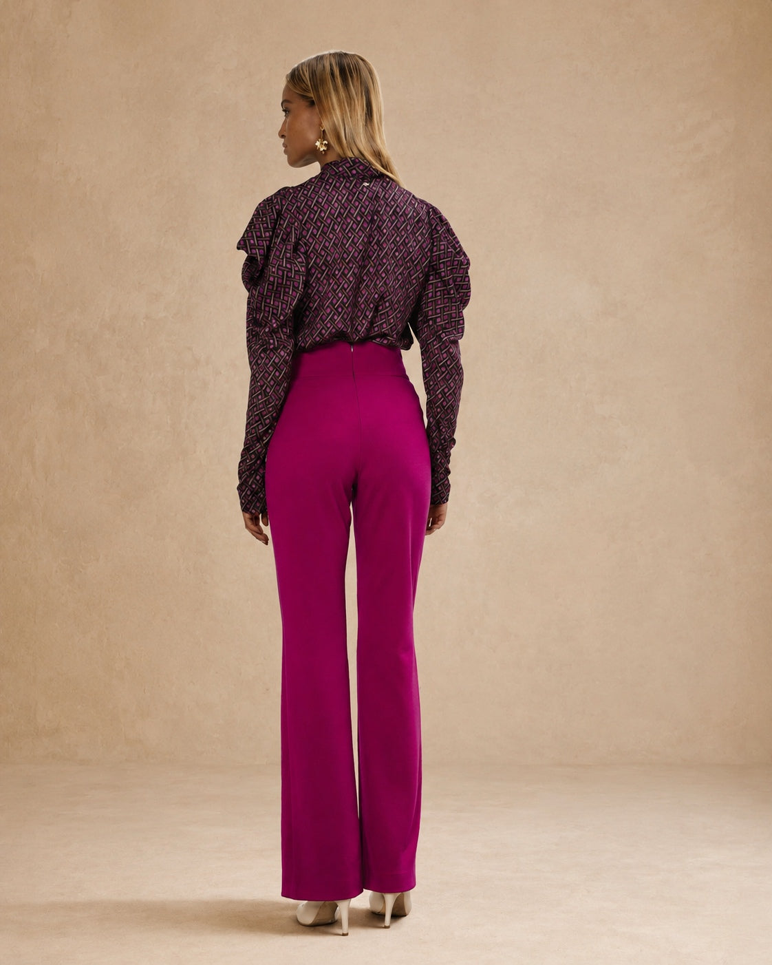 Blusa de mujer con volante y estampado geométrico - Niza - Burdeos Burdeos-5