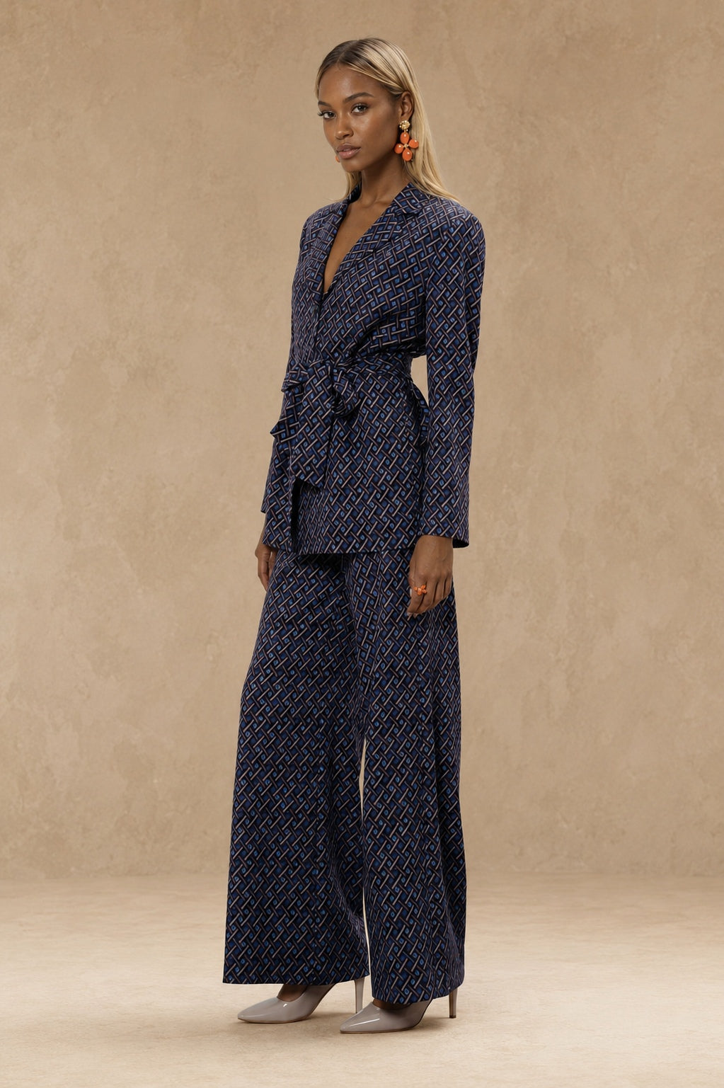 Blazer de mujer cruzado con estampado geométrico - Niza - Azul marino Azul marino-4