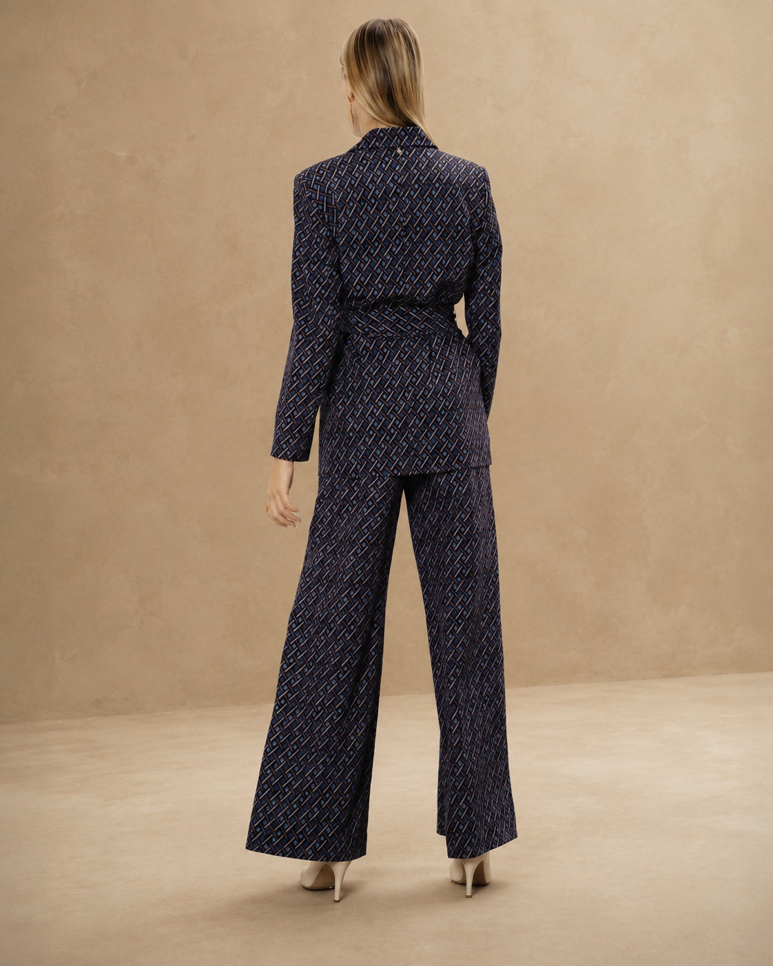Blazer de mujer cruzado con estampado geométrico - Niza - Azul marino Azul marino-5