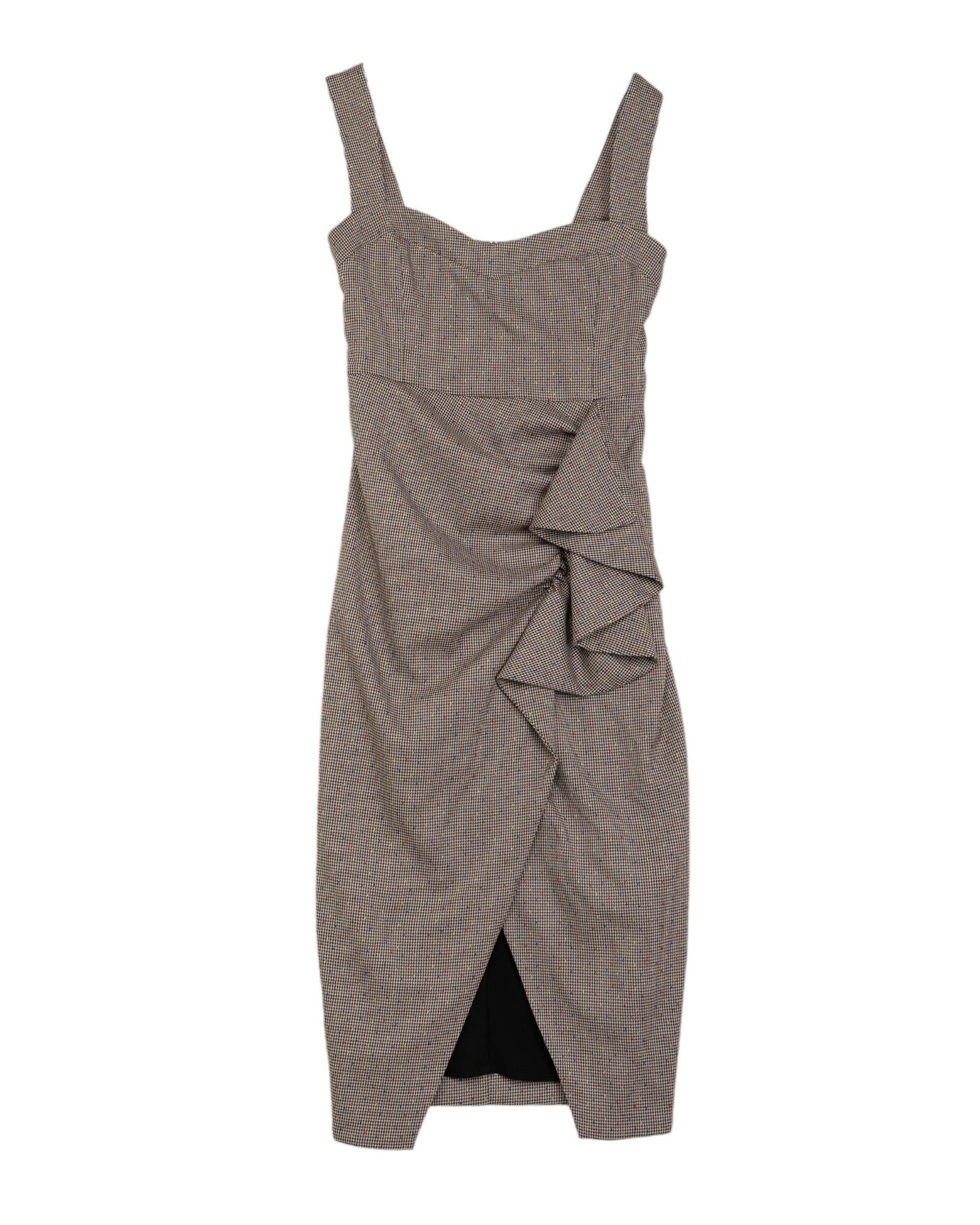 Vestido midi con drapeado y volante - Niza - Gris Gris-6