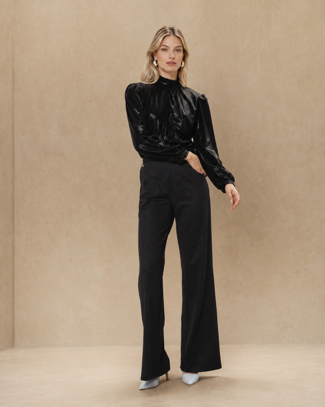 Pantalones anchos de mujer lisos - Niza - Negro Negro-1