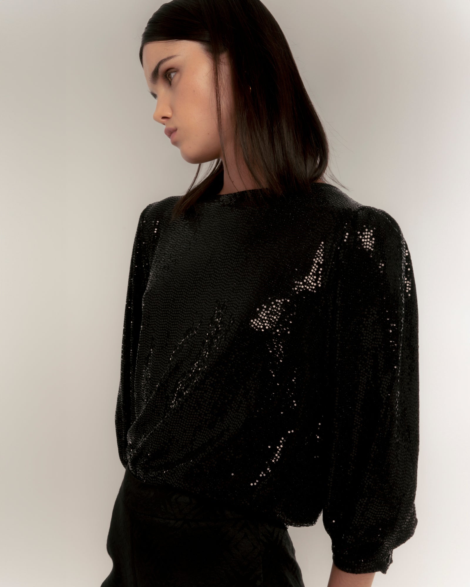 Top de mujer con lentejuelas y manga francesa - Niza - Negro Negro-4