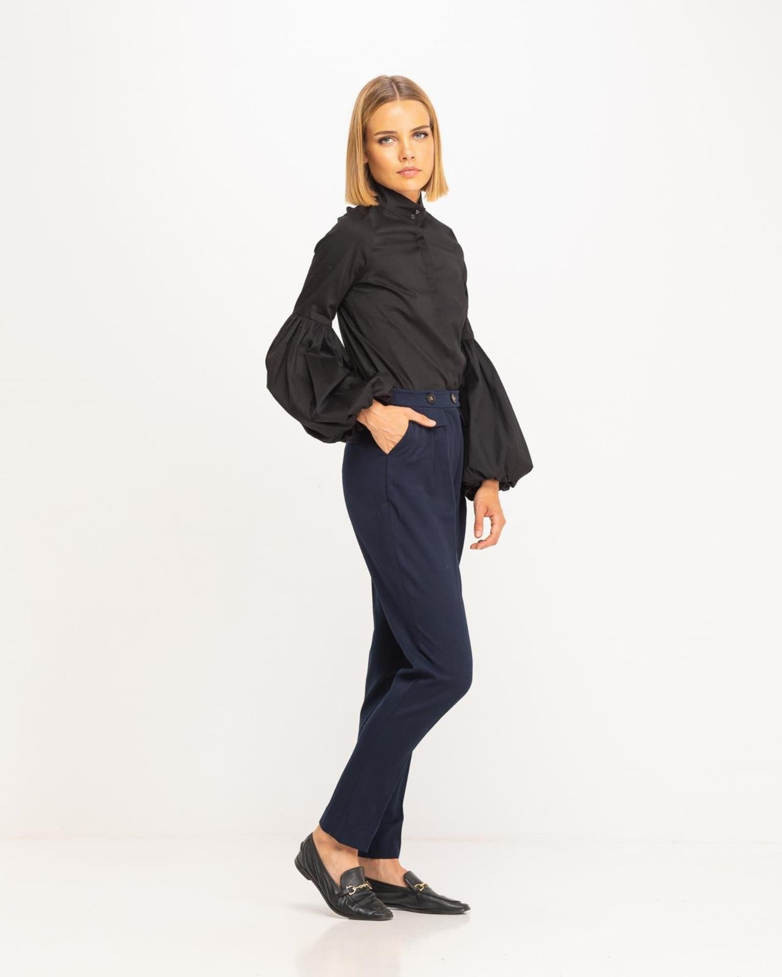 Pantalones rectos de mujer con botones - Niza - Azul marino Azul marino-1