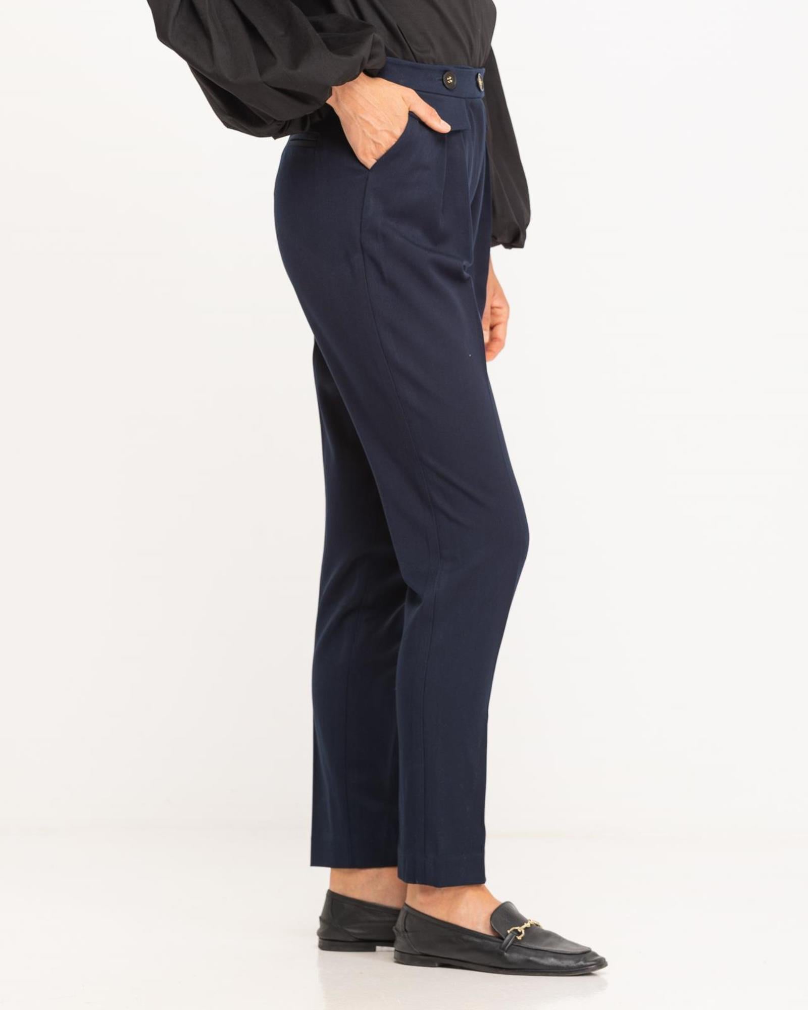 Pantalones rectos de mujer con botones - Niza - Azul marino Azul marino-2