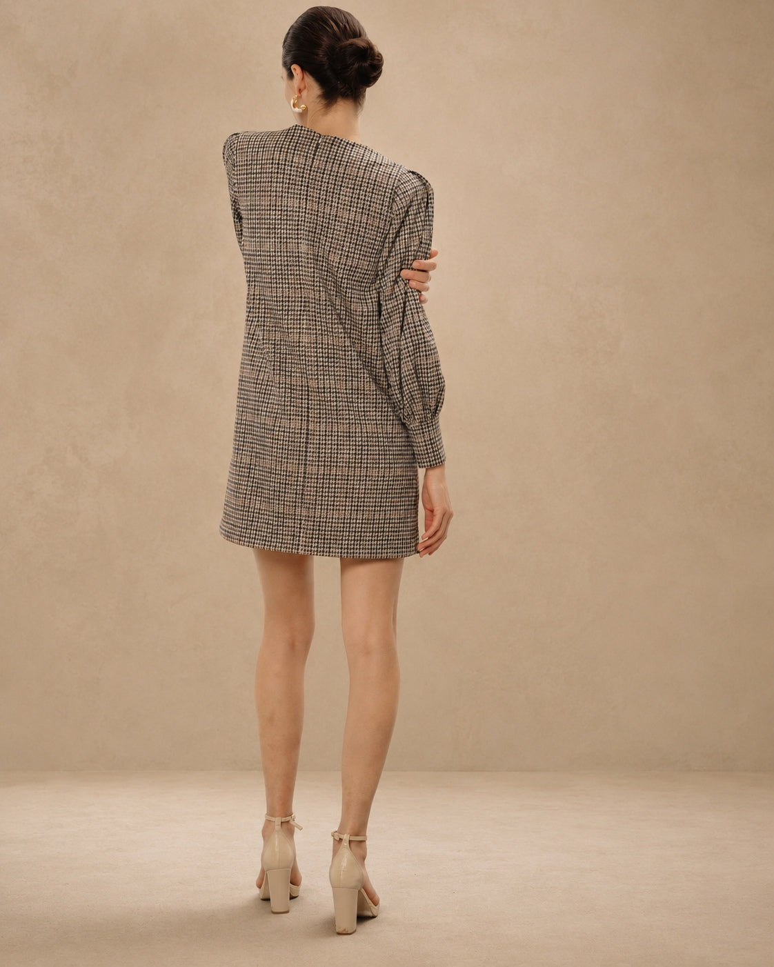 Vestido corto de mujer con estampado de cuadros - Niza - Marrón Marrón-4