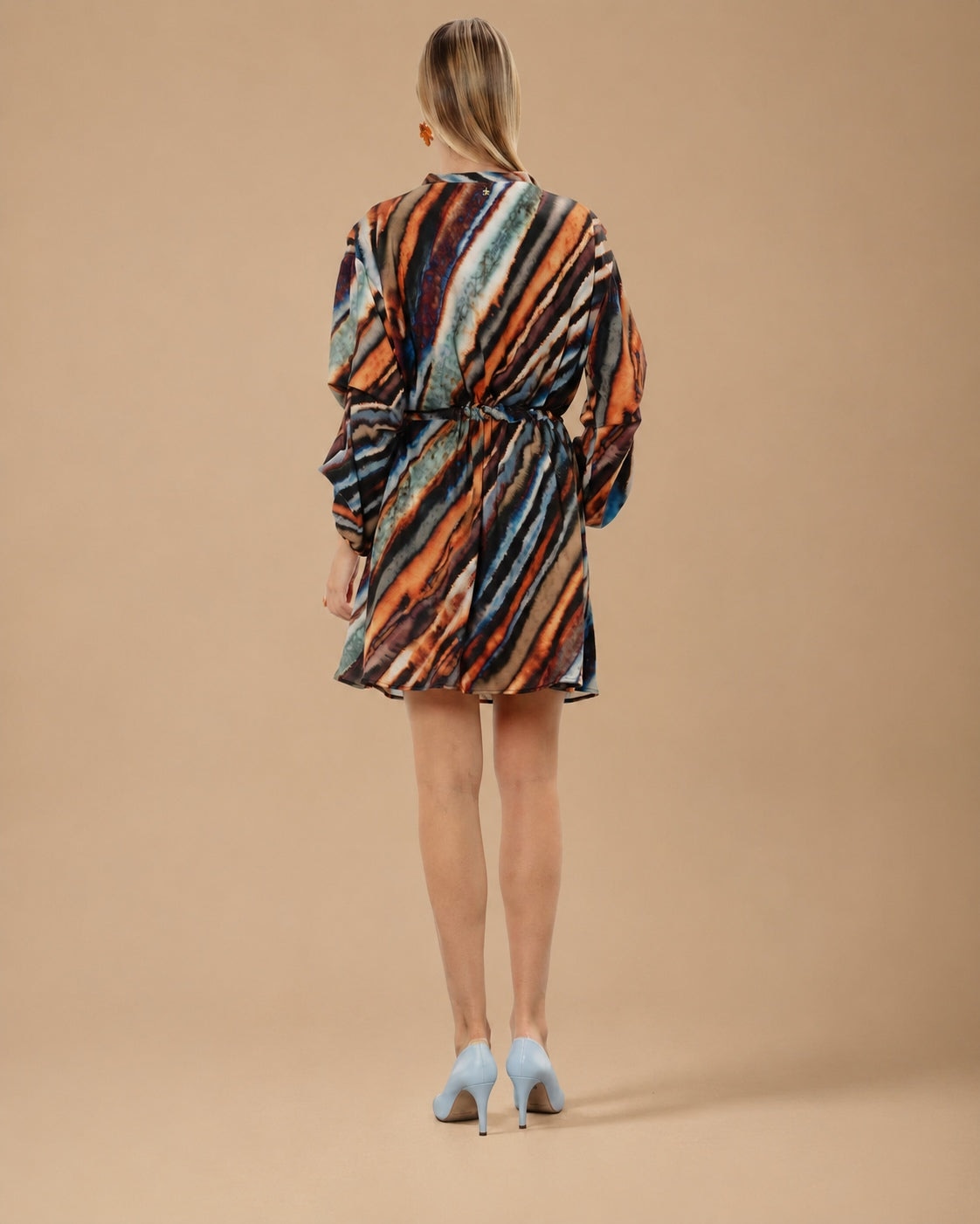 Vestido corto de mujer con estampado de rayas y manga larga - Niza - Multicolor Multicolor-4