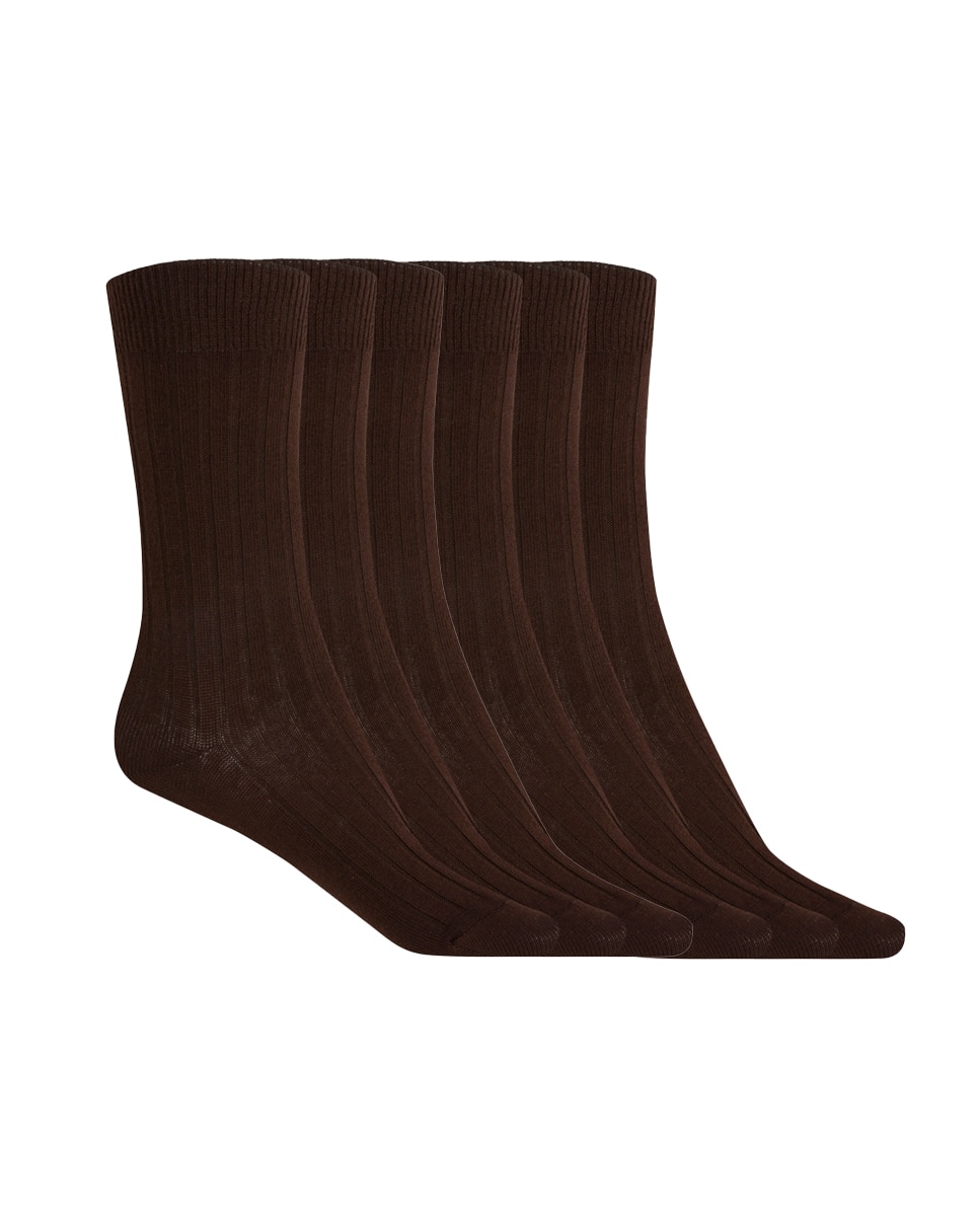 Pack de 6 pares de calcetines de algodón de canalé Basix - Punto Blanco - Marrón oscuro Marrón oscuro-1