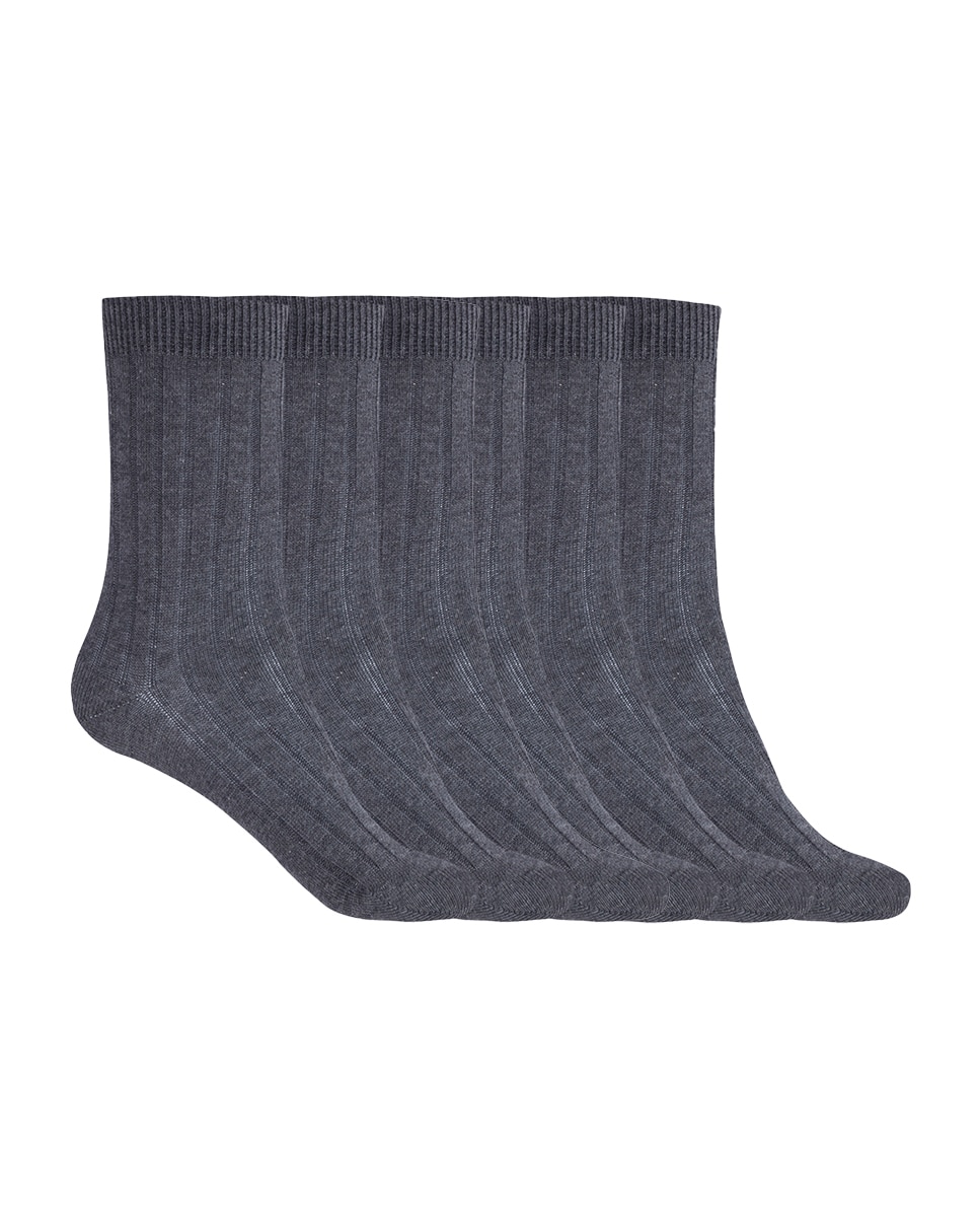 Pack de 6 pares de calcetines de algodón de canalé Basix - Punto Blanco - Gris oscuro Gris oscuro-1