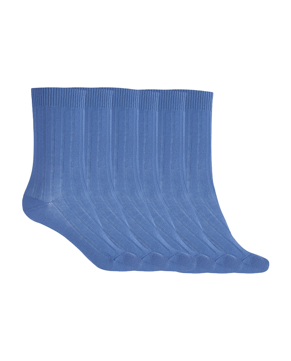 Pack de 6 pares de calcetines de algodón de canalé Basix - Punto Blanco - Azul índigo Azul índigo-1