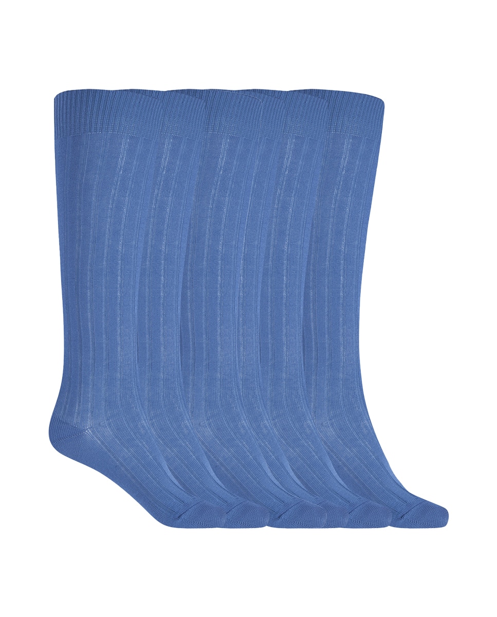 Pack de 6 pares de calcetines de algodón de canalé Basix - Punto Blanco - Azul índigo Azul índigo-1