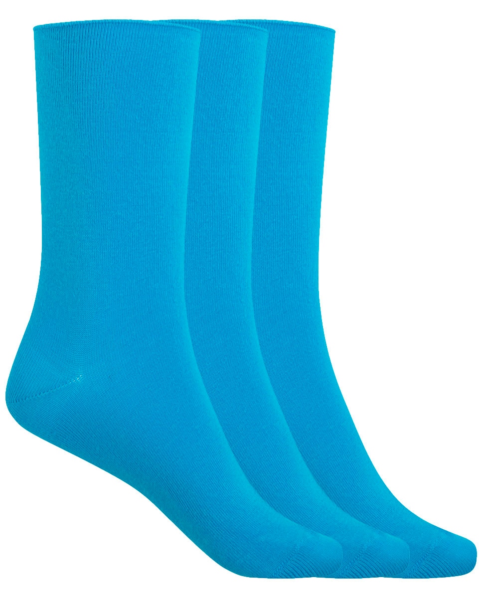 Pack de 3 pares de calcetines de mujer de algodón lisos con puño roulé - Punto Blanco - Azul Azul-1